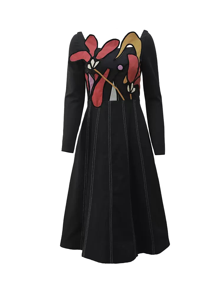 slim original flower splicing topstitch dress