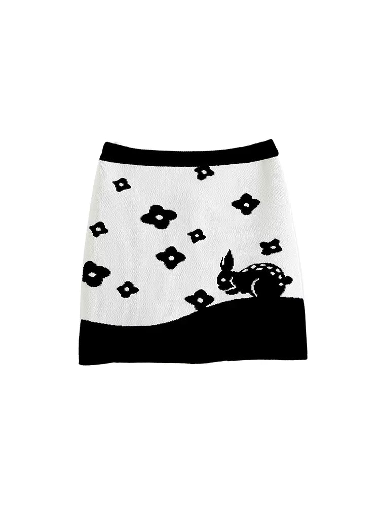 jacquard woolen rabbit retro A-line skirt