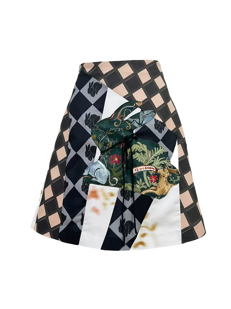 Colorful rabbit deer patchwork skirt