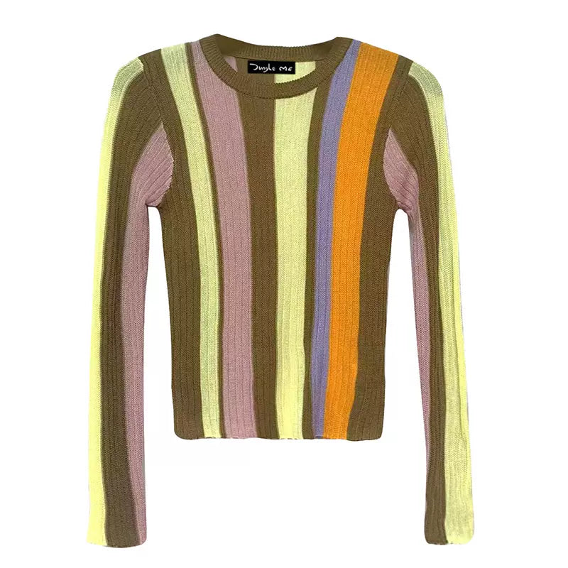 apricot color block striped slim top