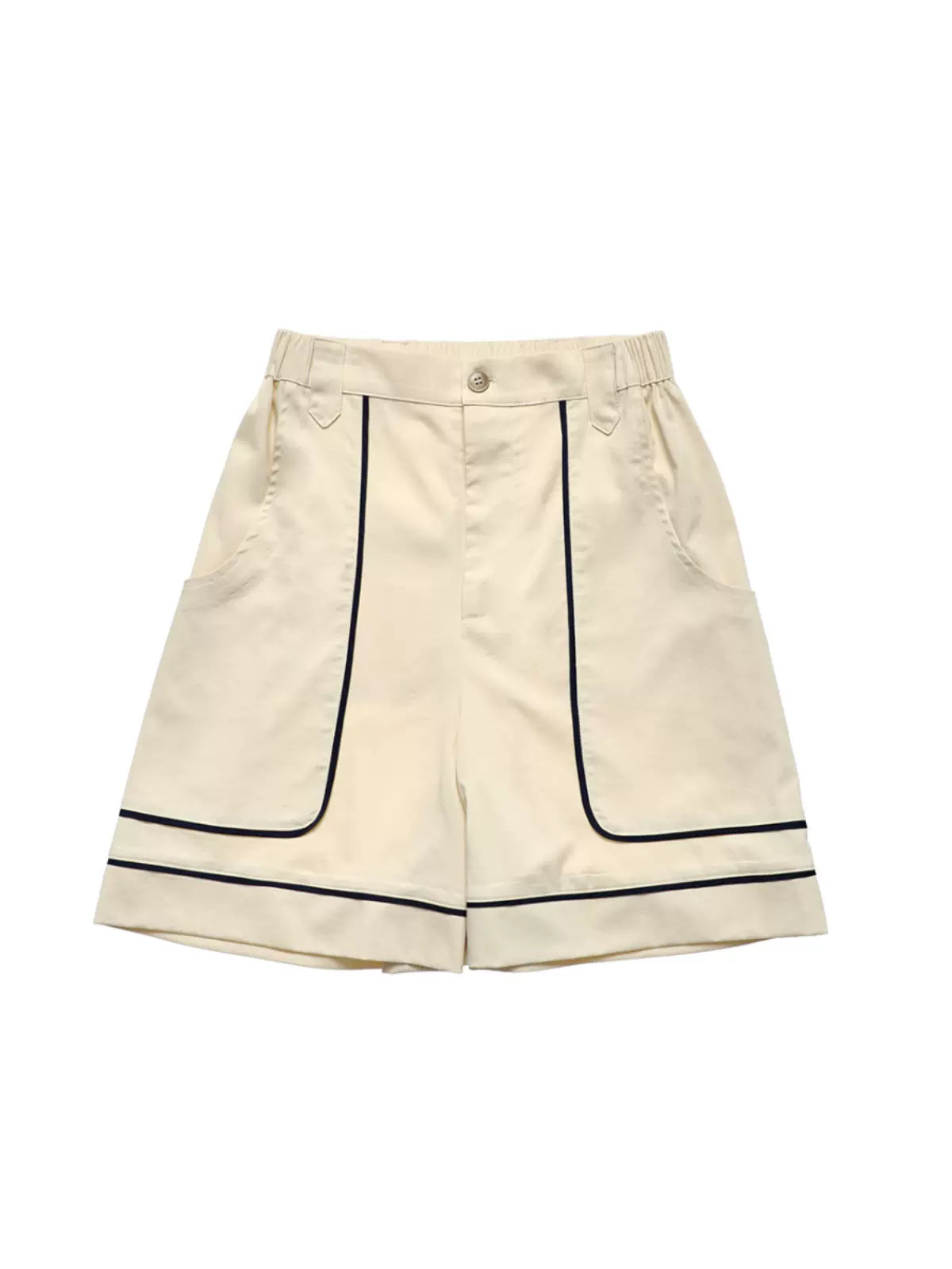navy blue piping cream white elastic waist cat shorts