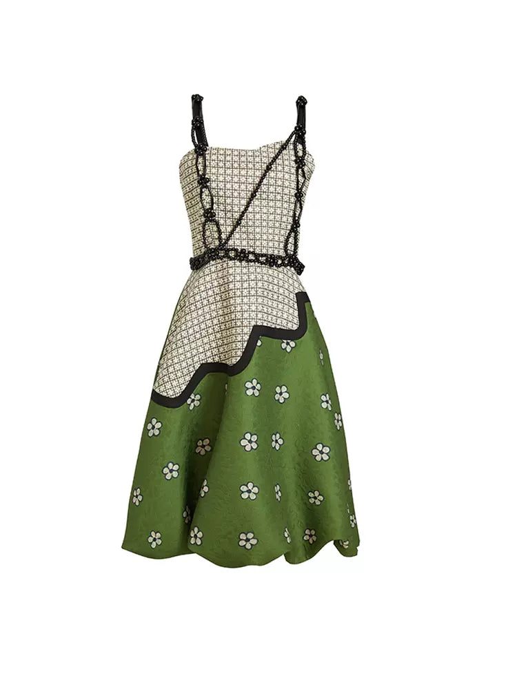 floral plaid patchwork suspender dress