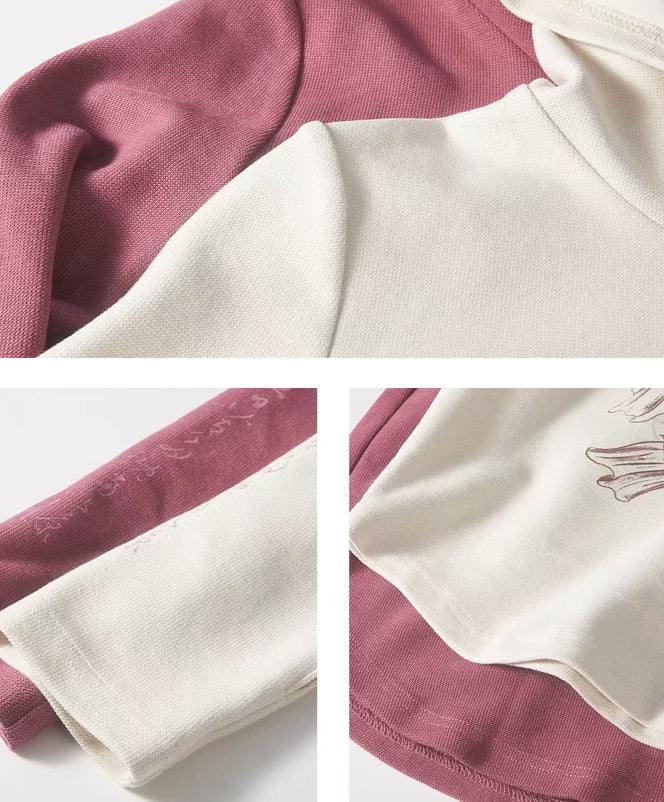 Rabbit Printed Shoulder Hooded Small Long Sleeve T-Shirt