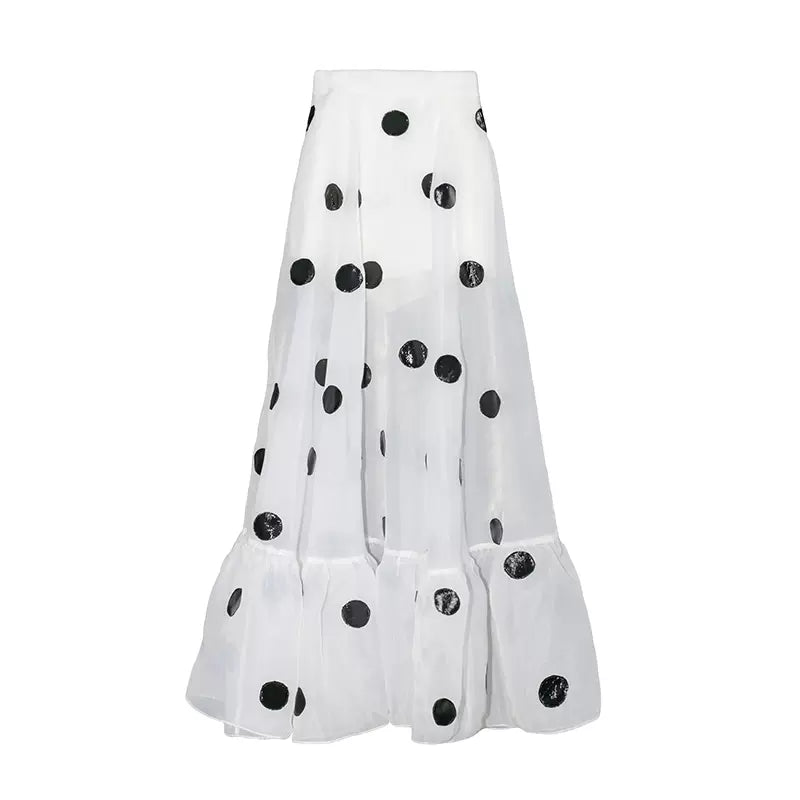 black and white polka dot patch organza skirt