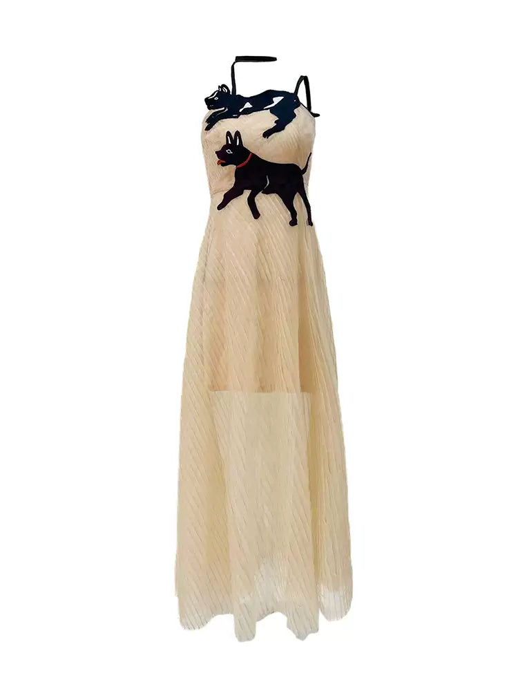 dog embroidered mesh dress