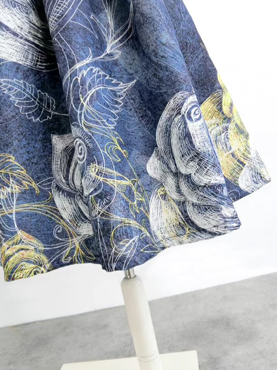 ink orchid print half-length fluffy umbrella skirt