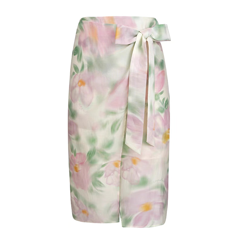 Ink hazy smudged print high waist skirt