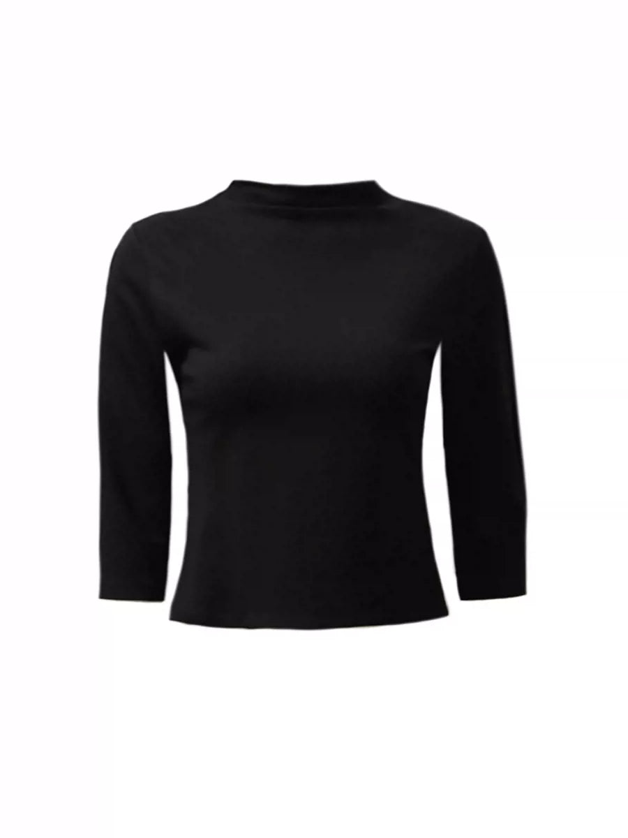 retro half-high collar slim-fitting mid-sleeve T-shirt