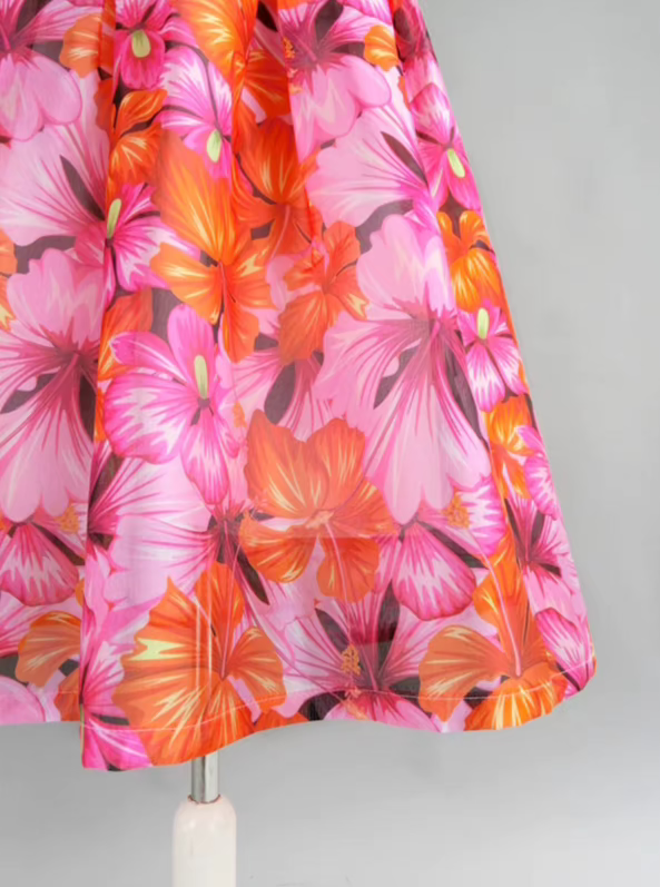 French style small printed high-waisted skirt