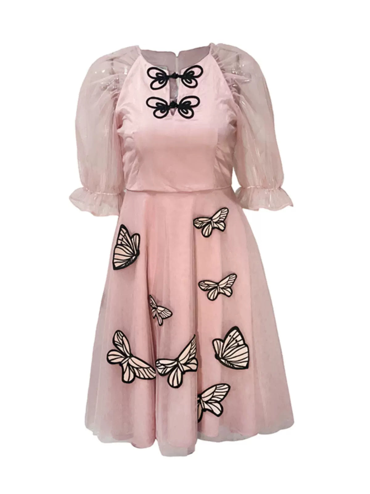 pink butterfly embroidery dress