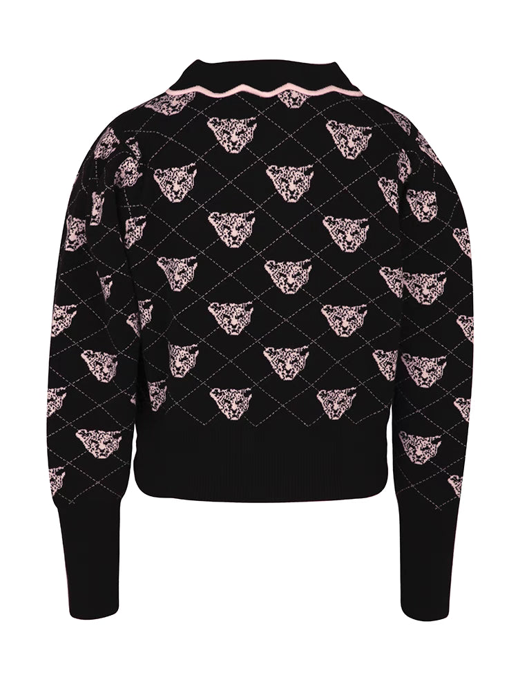 cute short leopard knitted cardigan