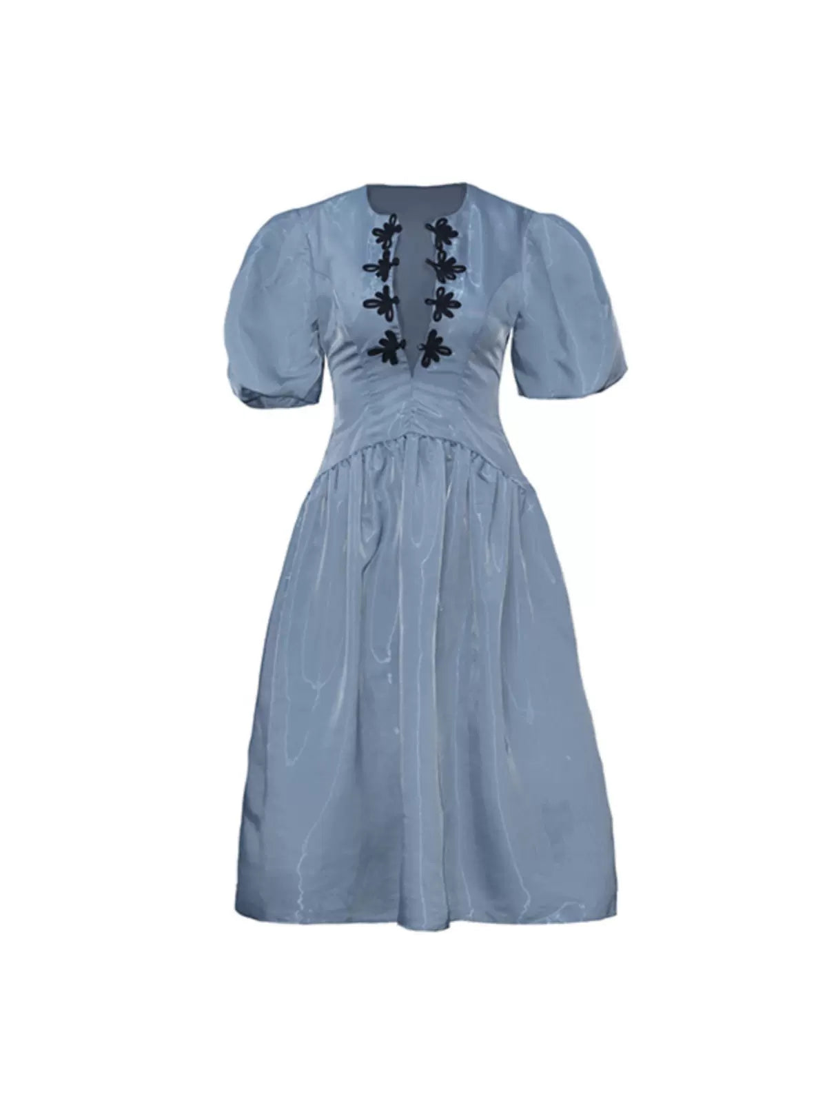 button splicing puff sleeve dress