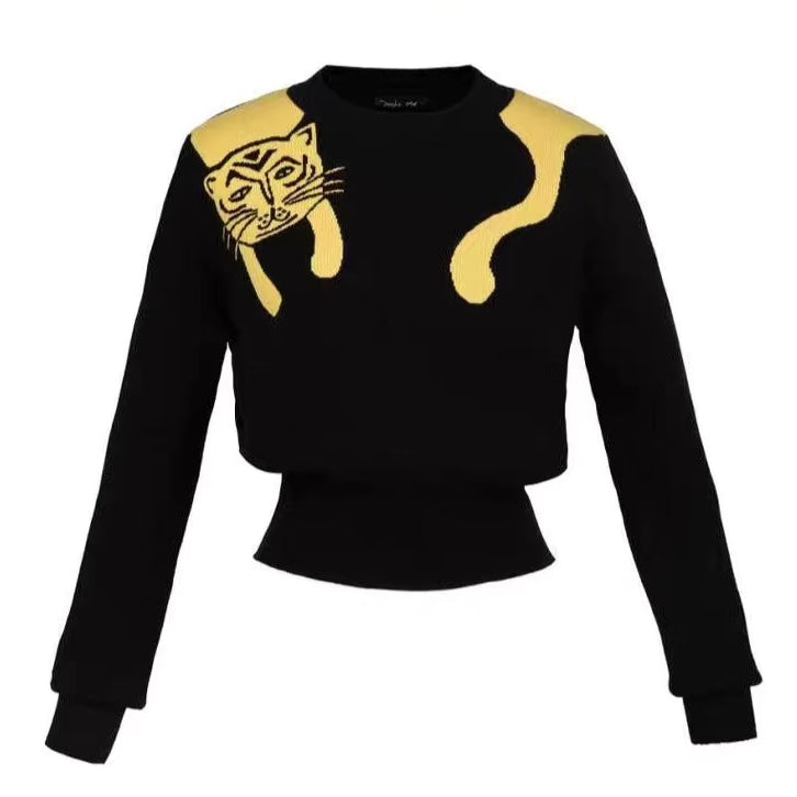 round neck long-sleeved tiger sweater