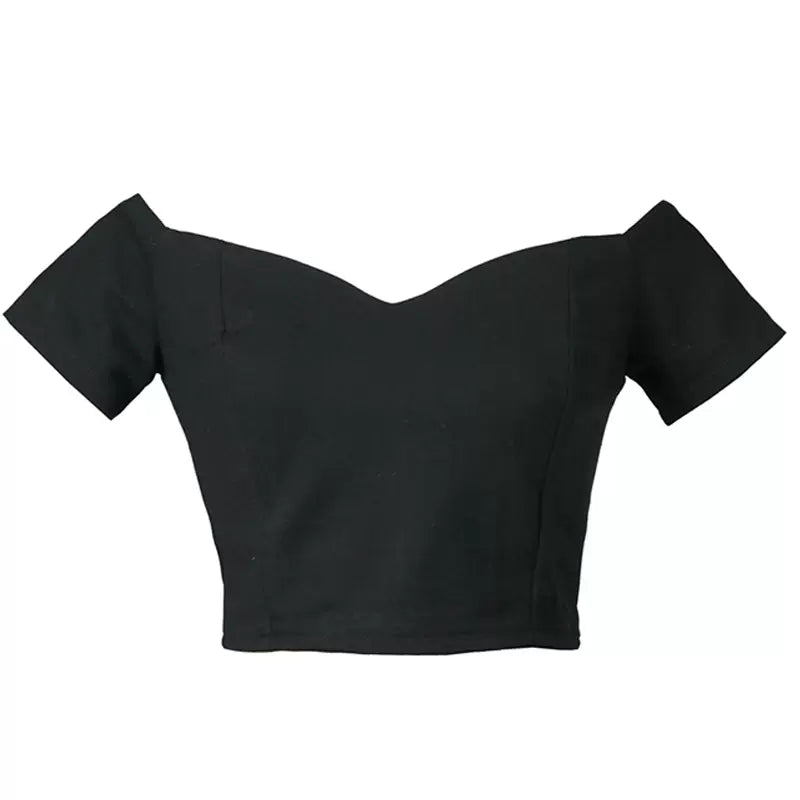 short-sleeved V-neck one-shoulder top