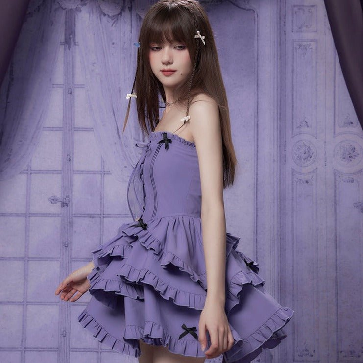 fitted lace wedding dress Ruched Bustier Ruffle Trim Hem Floral Printed Tube Dress – Elonnashop main image 1