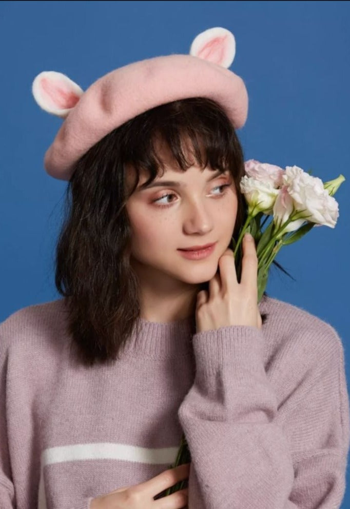 cat ears wool felt beret