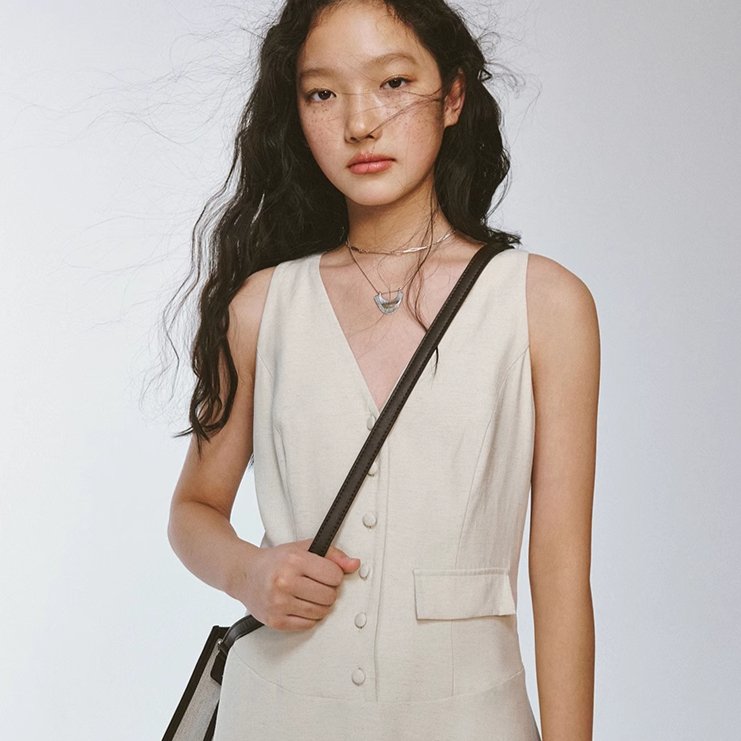 Chunky industrial stitch V-neck vest dress