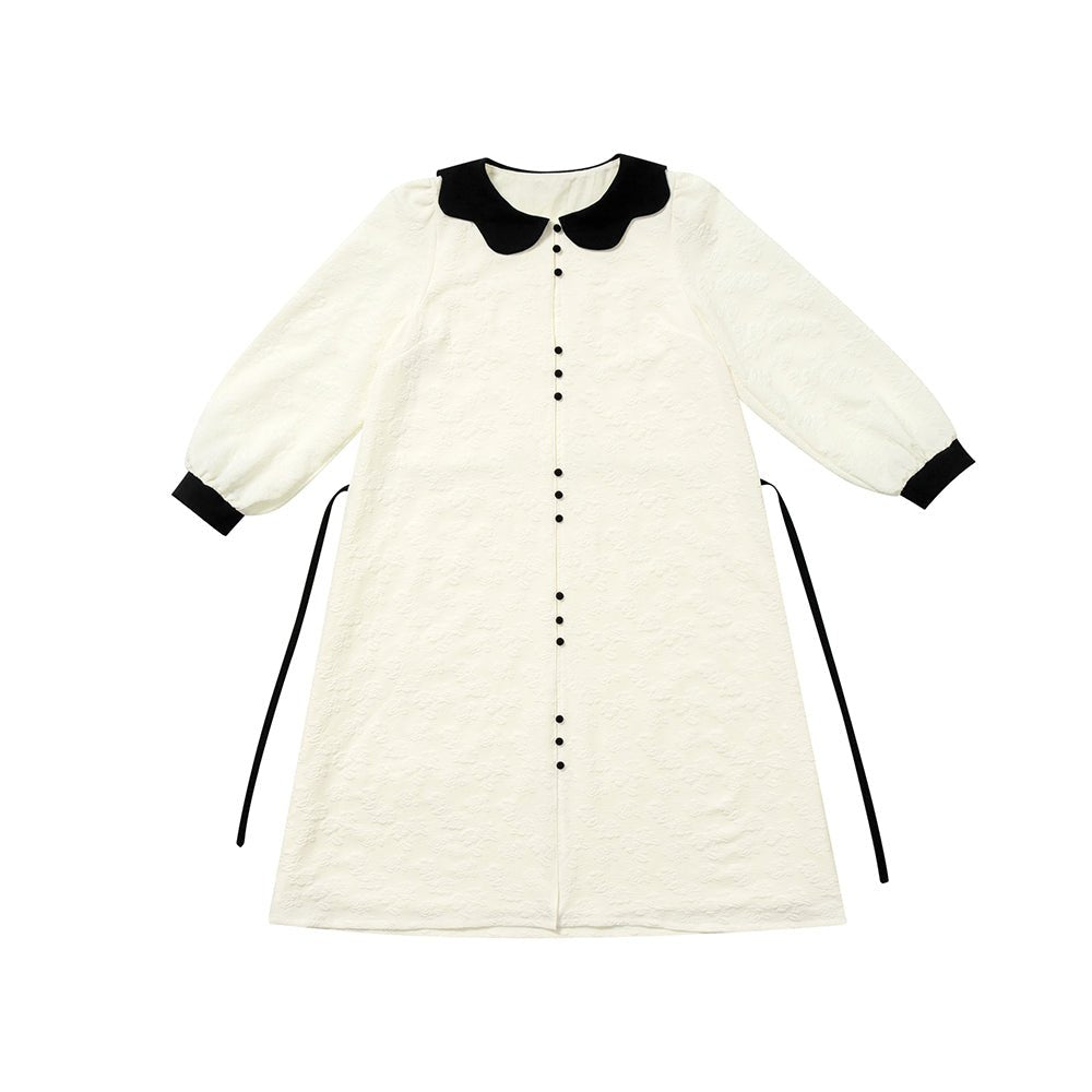 Cream rose dark pattern French doll collar dress