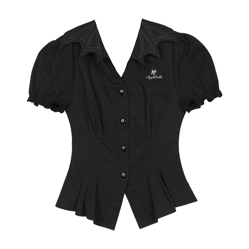 Dark Little Puff Short Sleeve Shirt Waist Shirt