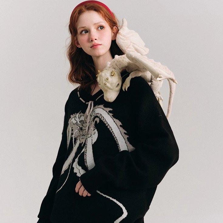 Dragon and Girl Red Dragon Sweater Knitwear