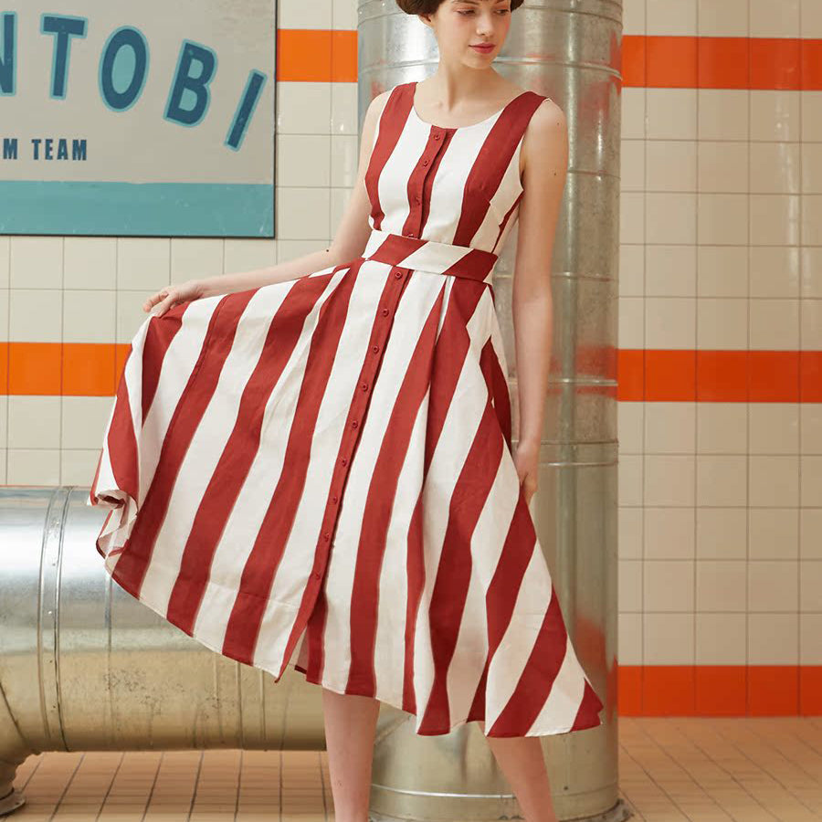 red and white vertical striped dress Spectacular 1930s Unlabeled Red & White Striped Cotton Strapless Sweet Shrimpton Couture