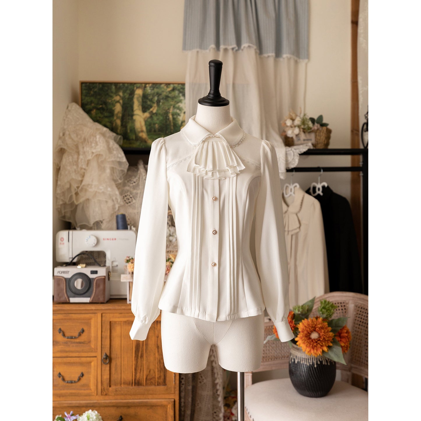 英国のお嬢様クラバットブラウス(オフホワイト)