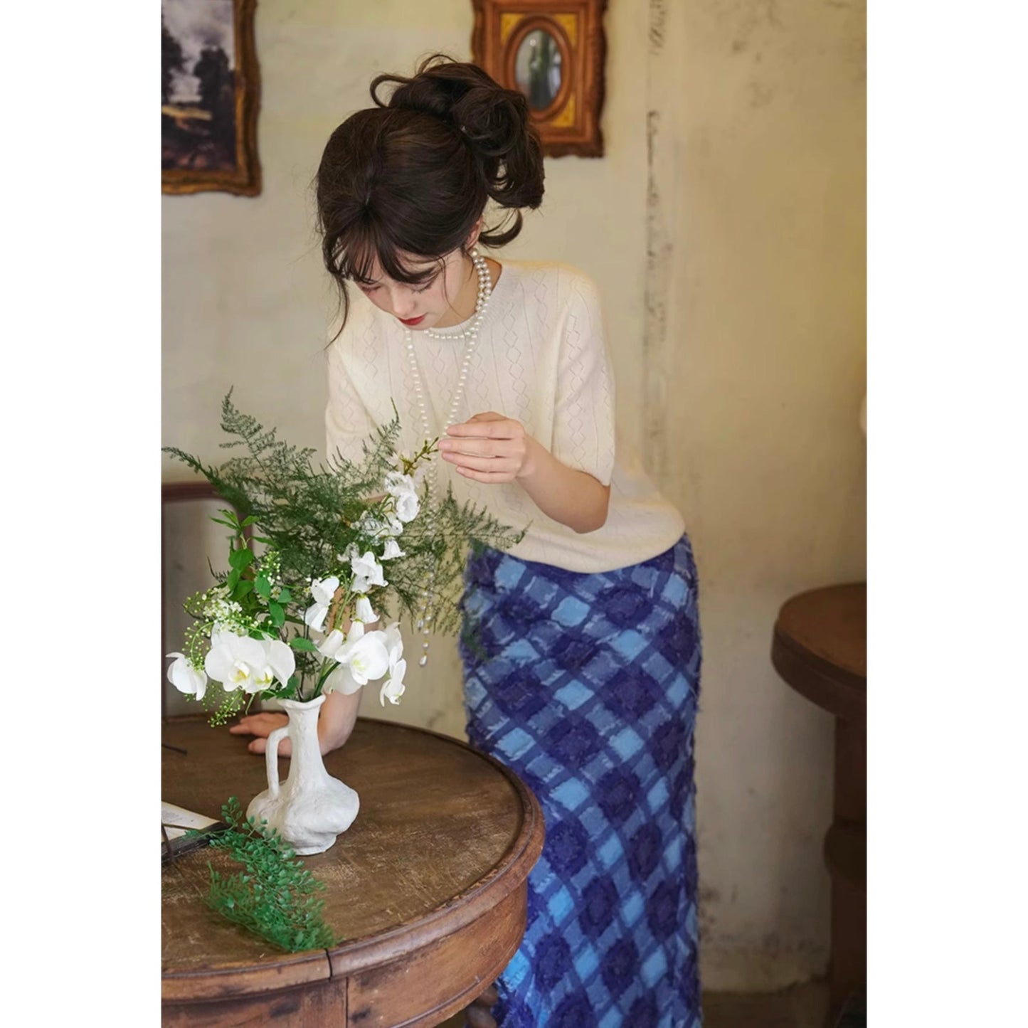 幾何学柄のニットTシャツ