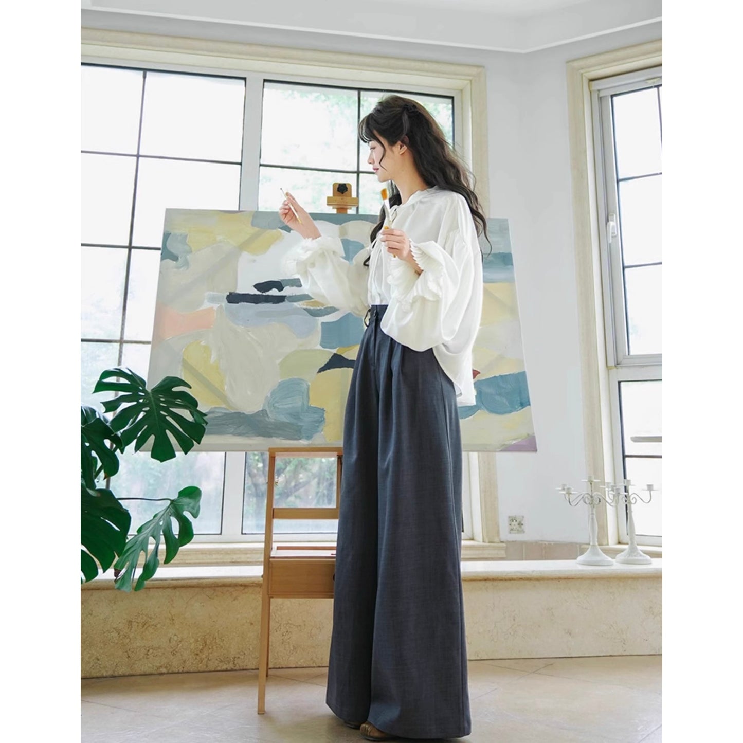 藍墨のお嬢様のクラシカルワイドパンツ