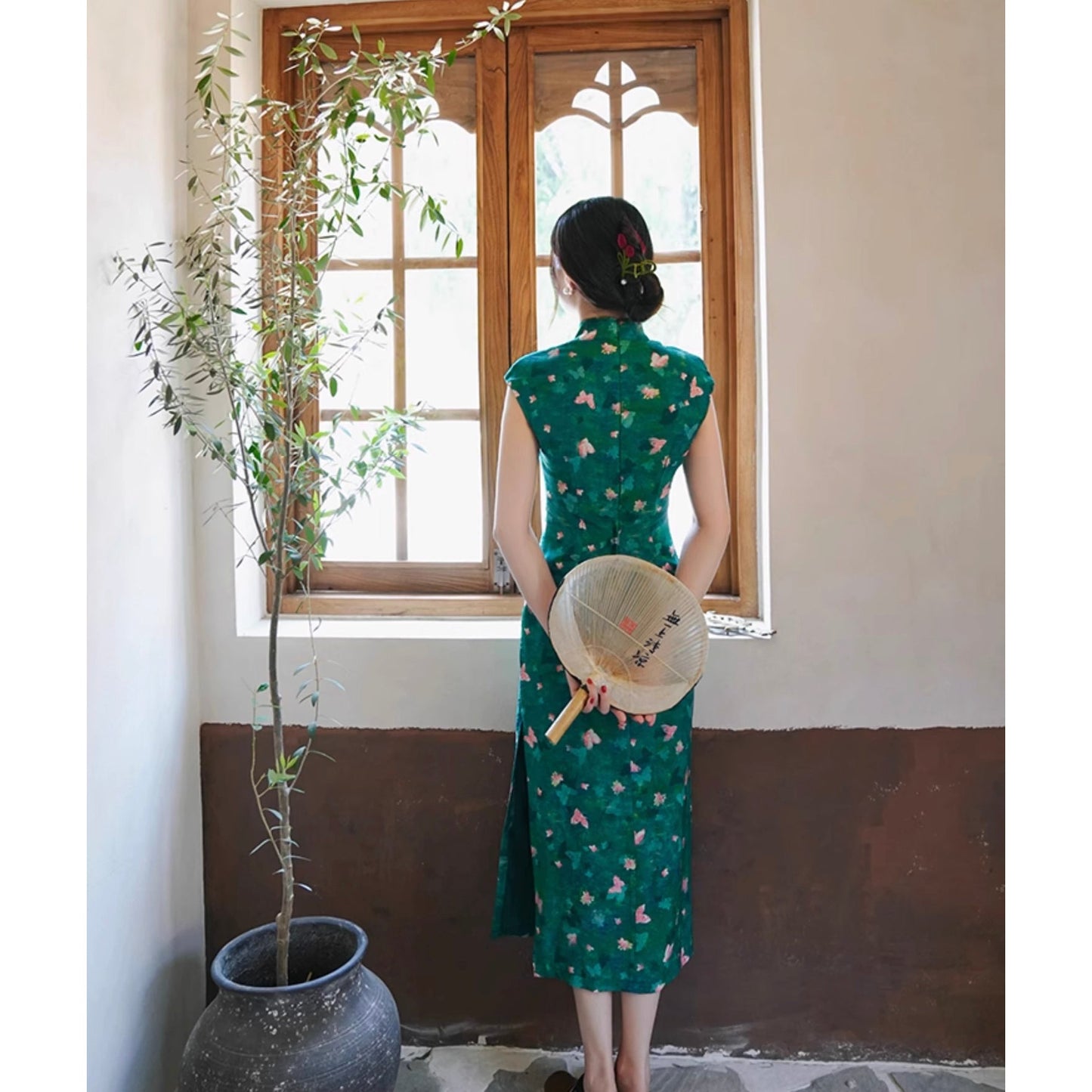 翠緑の森の蝶々チャイナワンピース