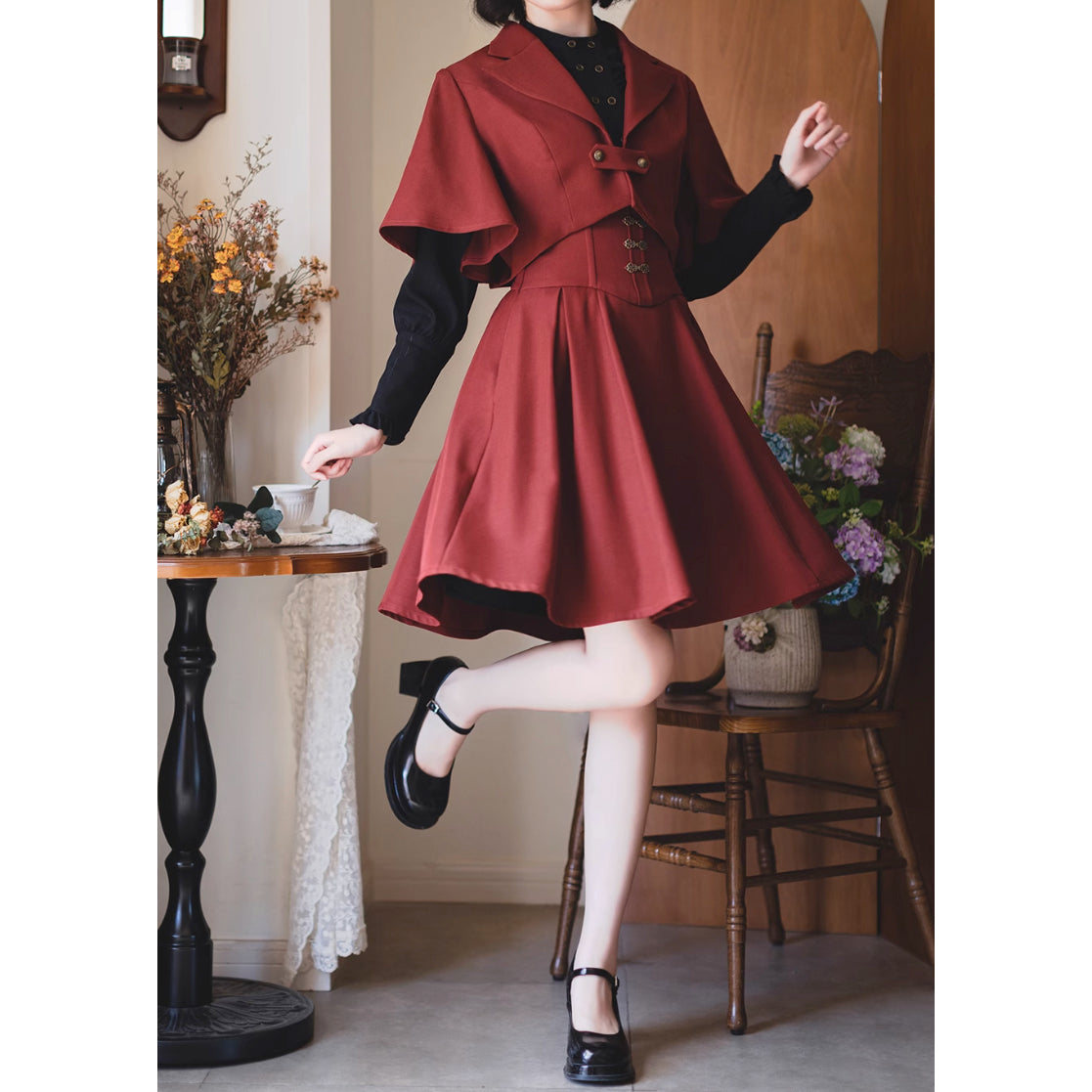 英国のお嬢様のクラシカルジャンパースカート - ショート丈(レッド)