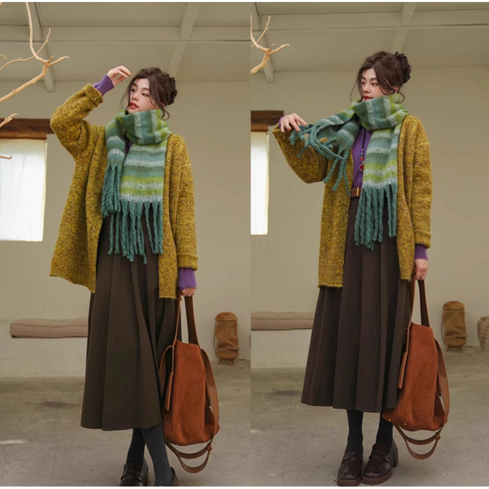 文学令嬢のロングプリーツスカート - Brown