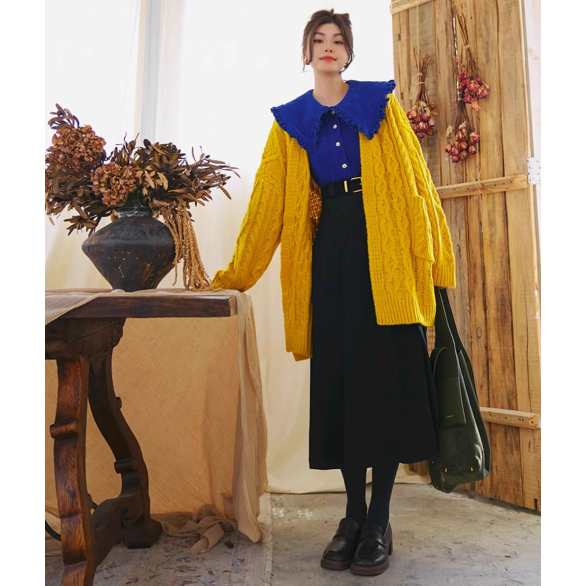 文学令嬢のロングプリーツスカート - Black