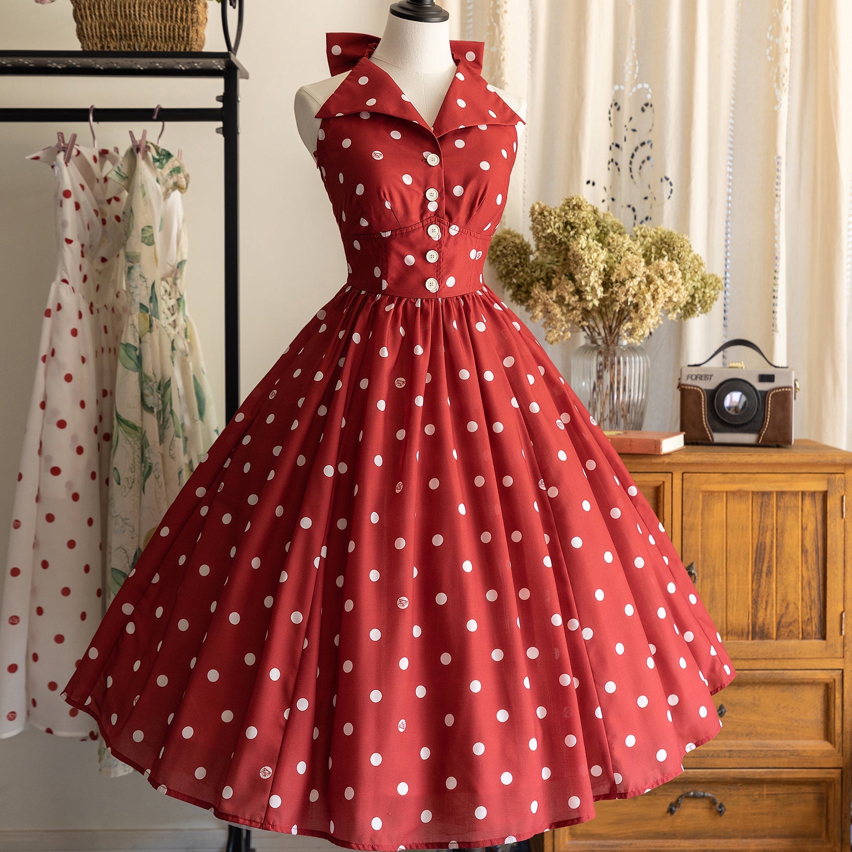 open lace back dress Movie Actress Polka Dot Ribbon Dress