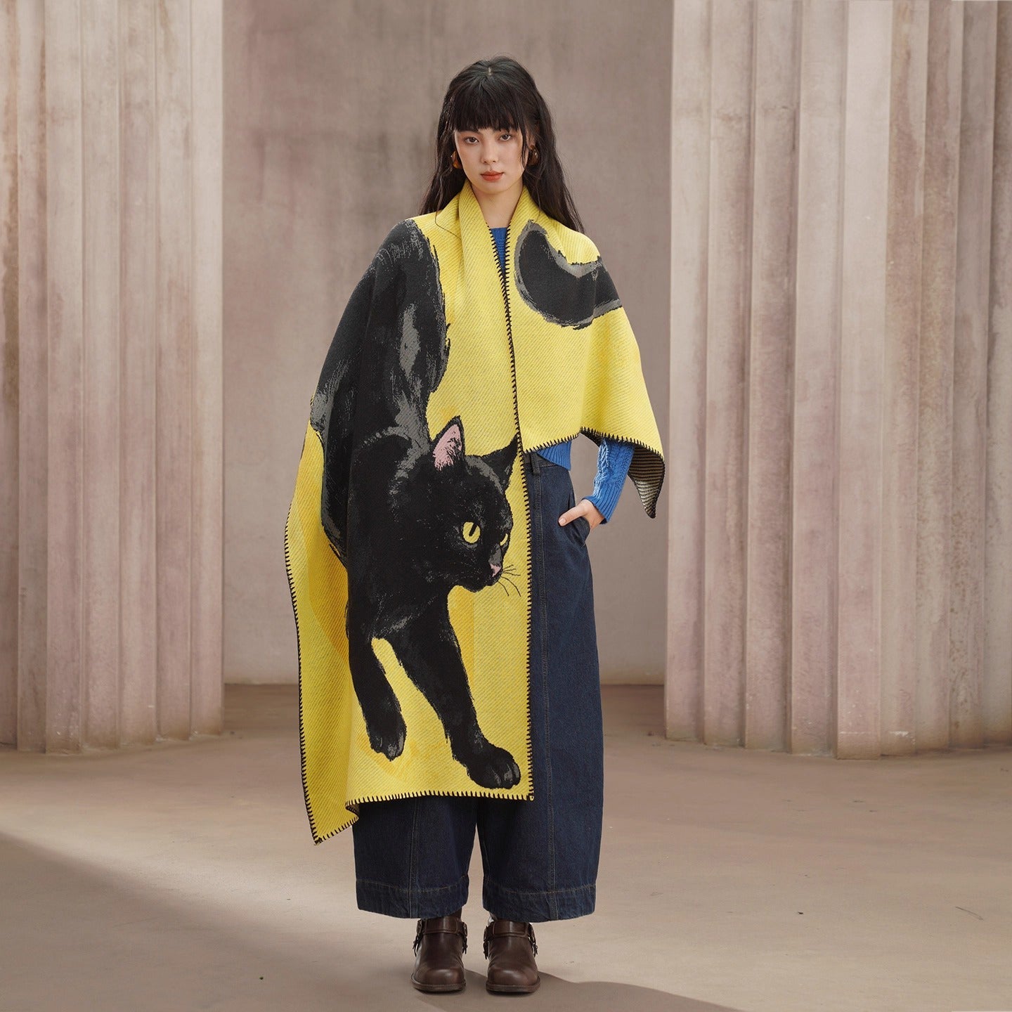 des COMME ウールストール 猫イラスト コムデギャルソン GARCONS des COMME GARCONS GARCONS des (COMME マフラー ニットストール CDG 小物