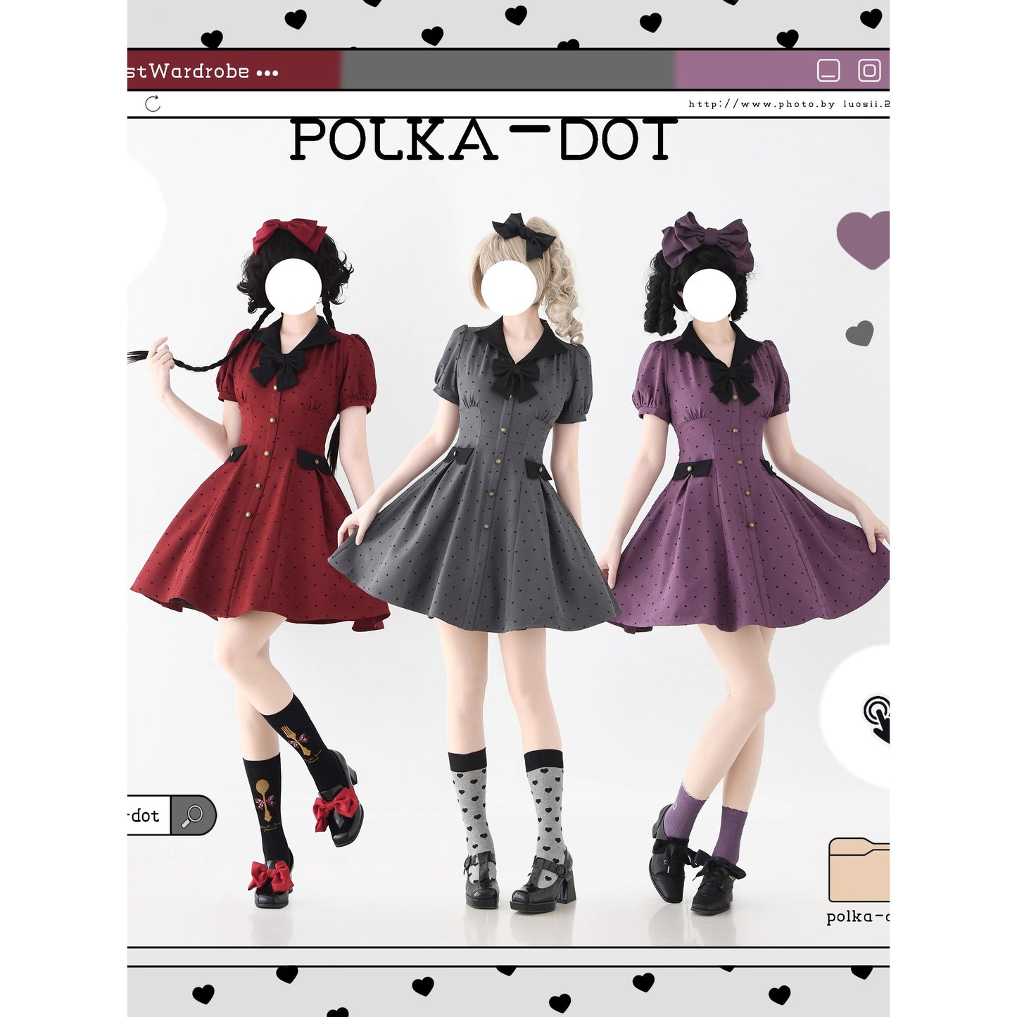 映画女優の水玉柄クラシカルワンピース - Deep Purple