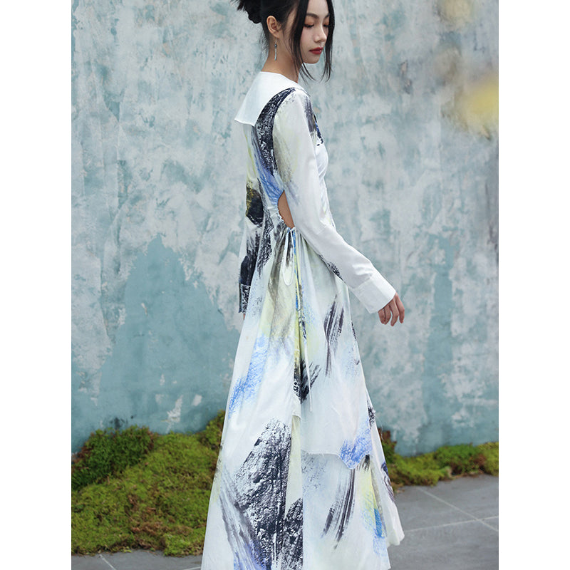 抽象絵画のロングワンピース