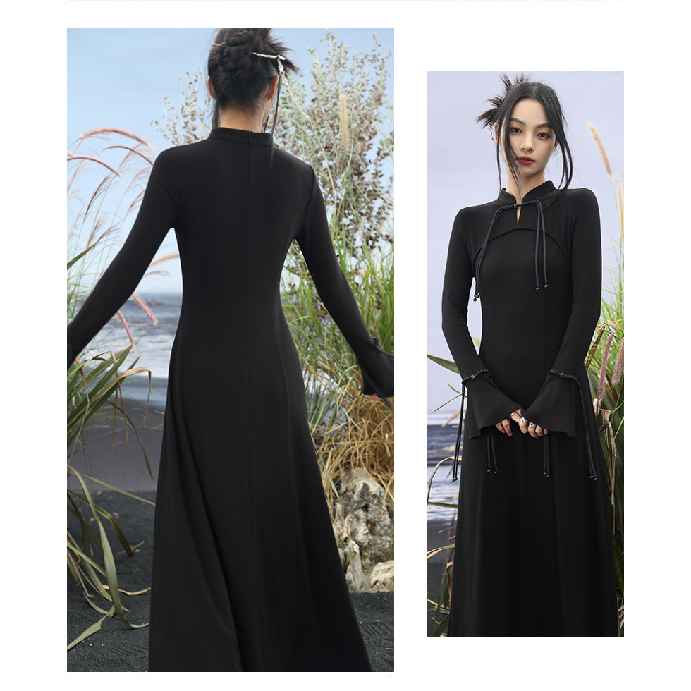 黒のお嬢様のベルベットチャイナワンピース