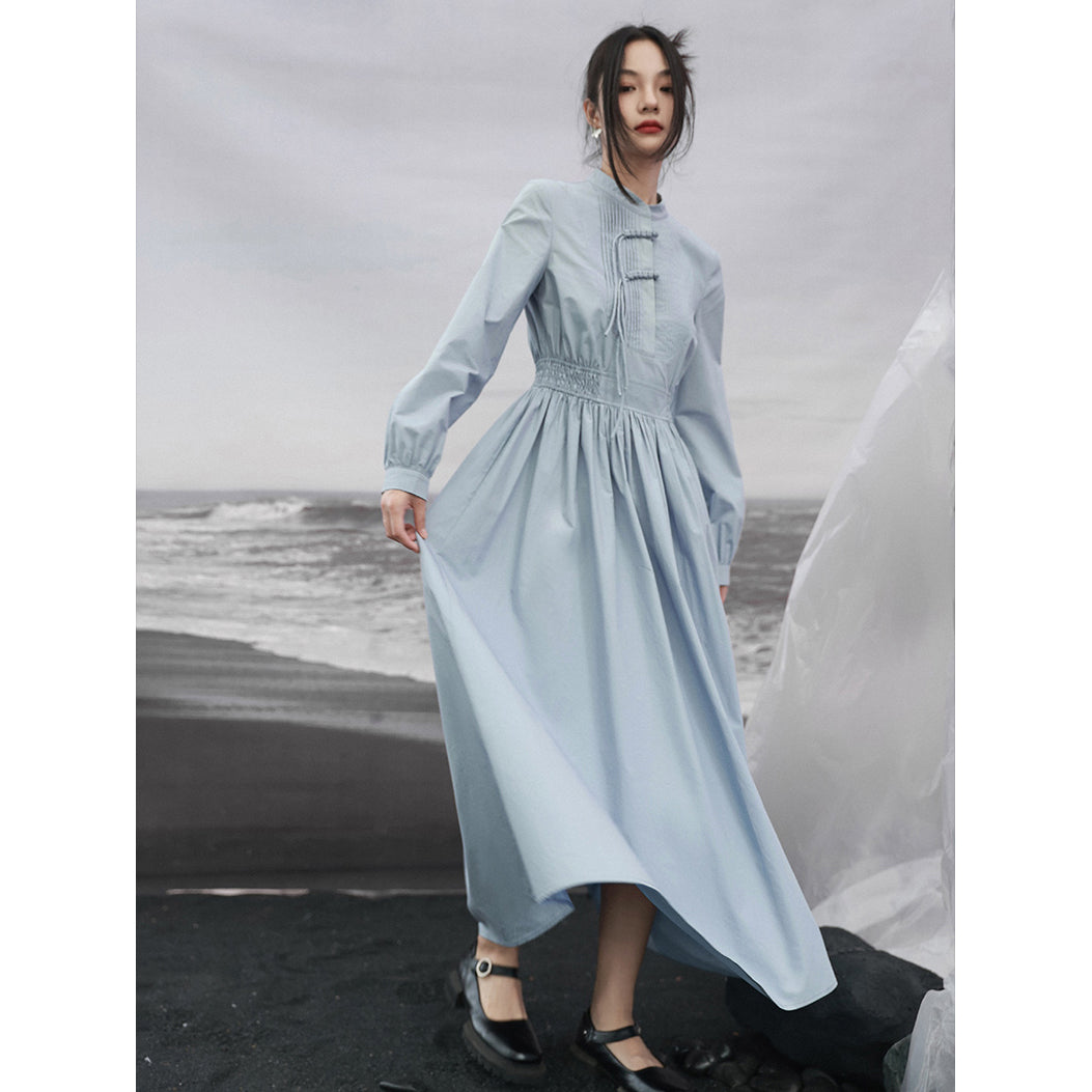 薄藍の空色チャイナロングワンピース