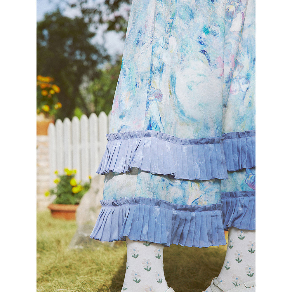アイリスの花の油彩画ティアードスカート
