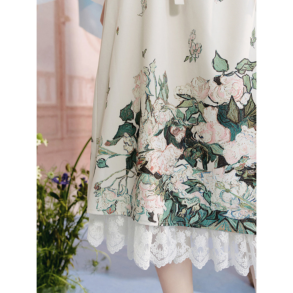 花瓶の向日葵と薔薇のストラップスカート