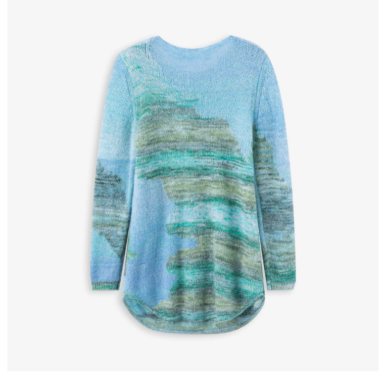 睡蓮の池の水彩画ニットロングセーター