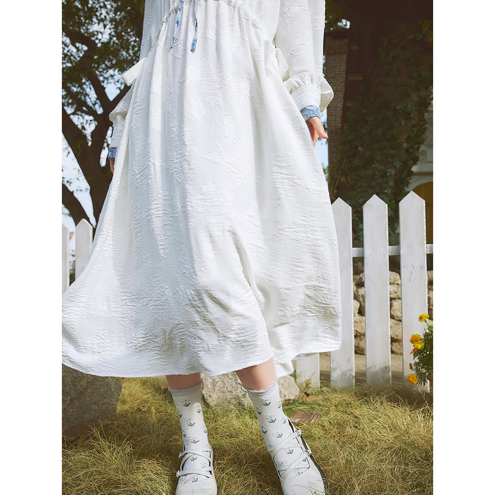 アイリスの花の油彩画ワンピース