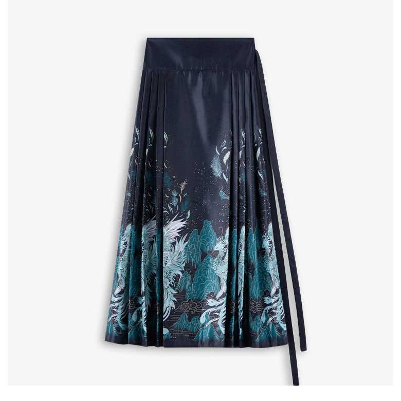 神話の鳥と山海経ロングプリーツスカート