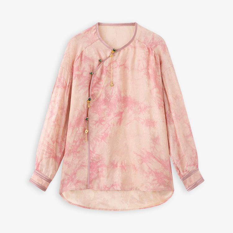 桜色の滲み絵チャイナブラウス