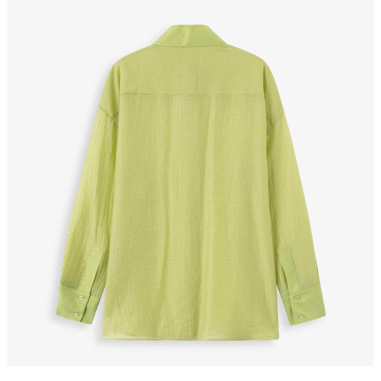 若葉の森色スタンドカラーブラウス