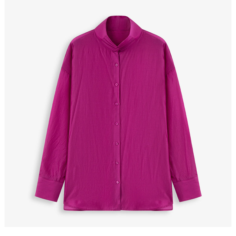 愛を誓う薔薇色スタンドカラーブラウス