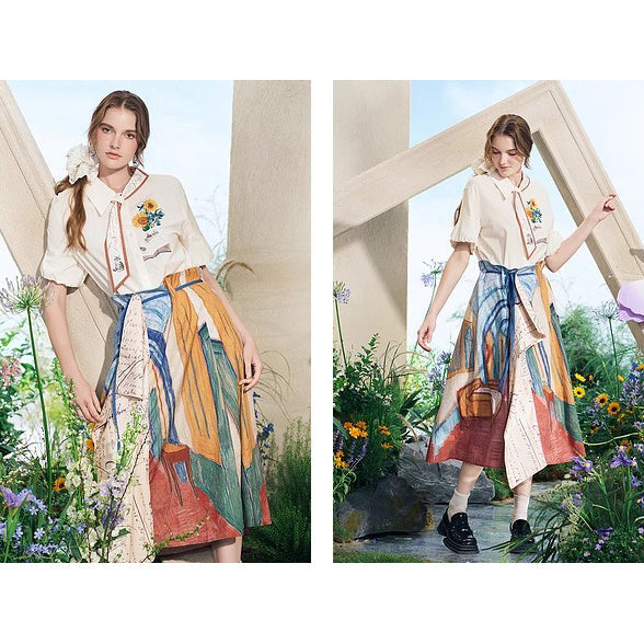 向日葵とアイリスのリボンブラウス