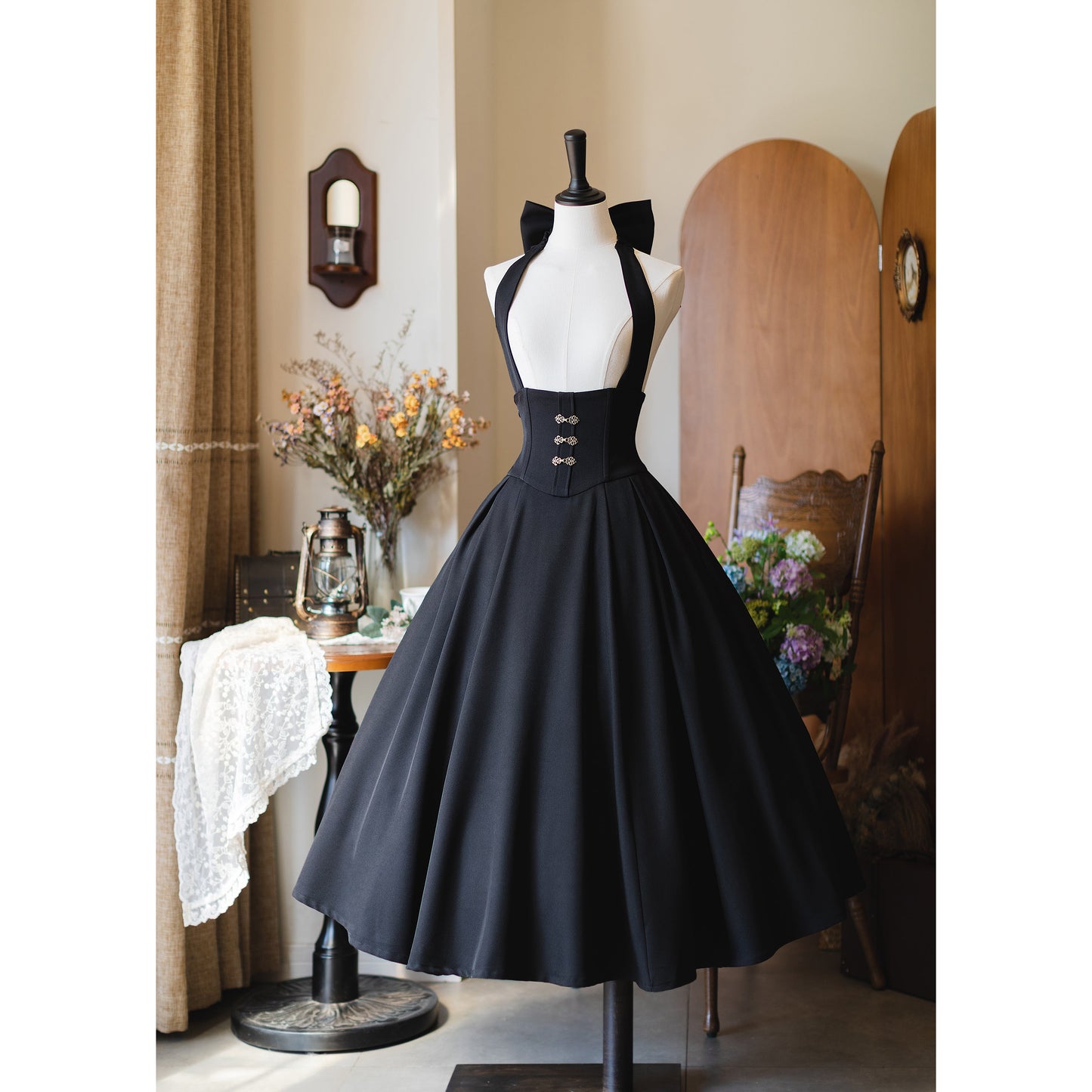 英国のお嬢様のクラシカルジャンパースカート - ロング丈(ブラック)