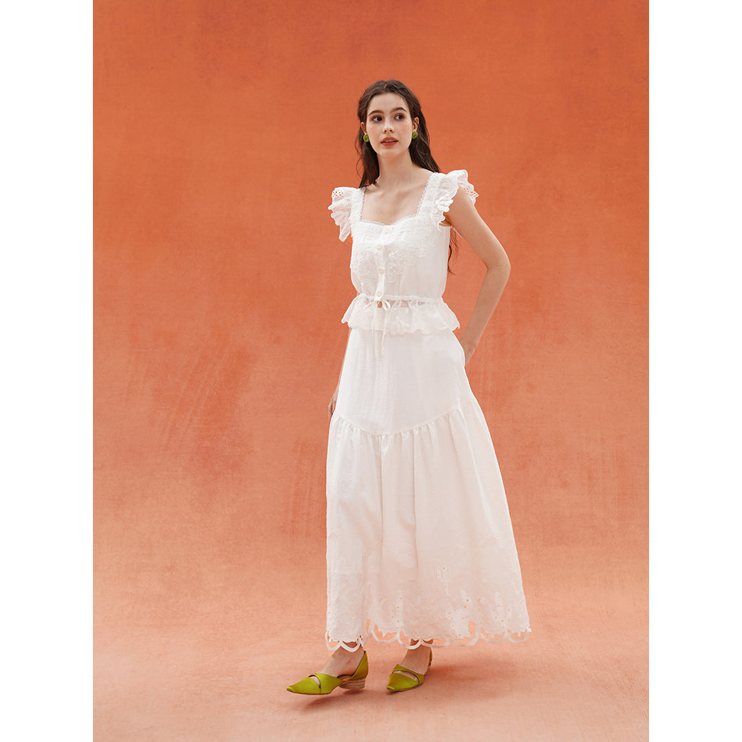 サボテンと花の刺繍ビスチェトップス