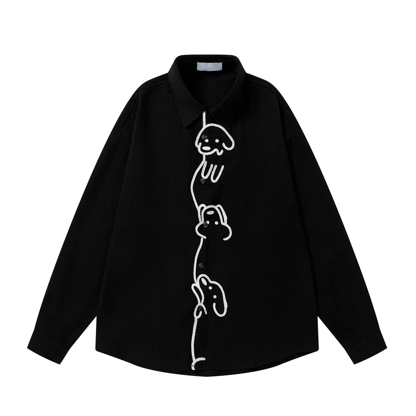 子犬の刺繍ブラウス - Black
